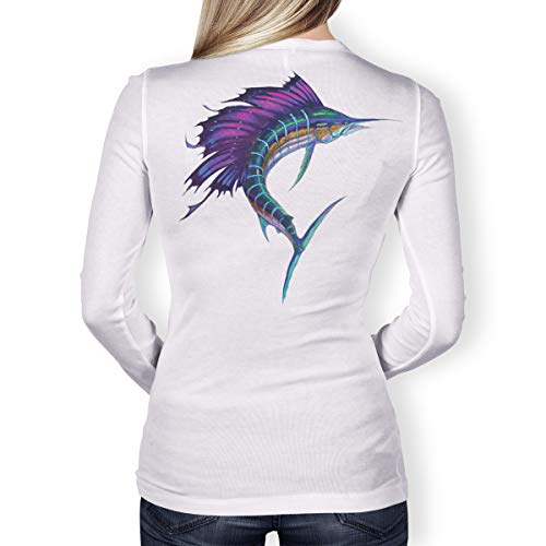 Southern Fin Apparel Womens Performance Fishing Shirt UPF Dri Fit Long Sleeve (Small, Sailfish)