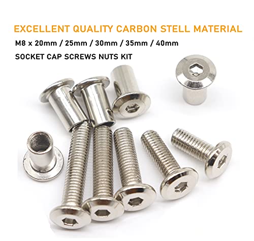 Binifimux XXF-394 50Pcs M8X20Mm/25Mm/30Mm/35Mm/40Mm Rivet Countersunk Hex Socket Cap Bolts And Hex Head Barrel Nuts Assortment Kit For Furnitures Cribs Chairs, Nickel Plated thumb #1