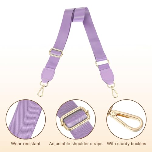 Image of uxcell Wide Shoulder Strap, 3.8cm Adjustable Purse Strap Replacement Crossbody Strap for Shoulder Bag Handbag, Light Purple, Gold Square Mouth Buckle