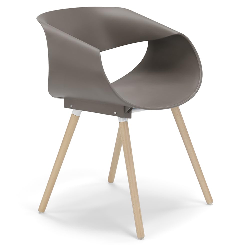 REDÒKASA Set 4 sedie in polipropilene DILETTA con gambe in faggio, resistente ai raggi UV, design moderno, ideale per sala da pranzo, cucina, sala d’attesa, bar, ristoranti (Tortora, 4)