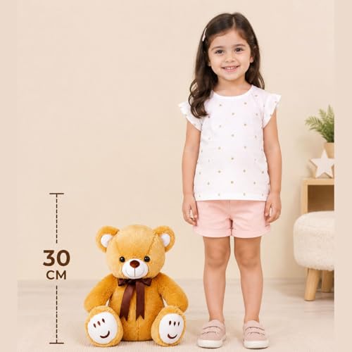 Image of Brown Teddy 30cm | Ultra Soft Plush Stuffed Toy | Cute Hugging Pillow | Gift for Kids Boys Girls