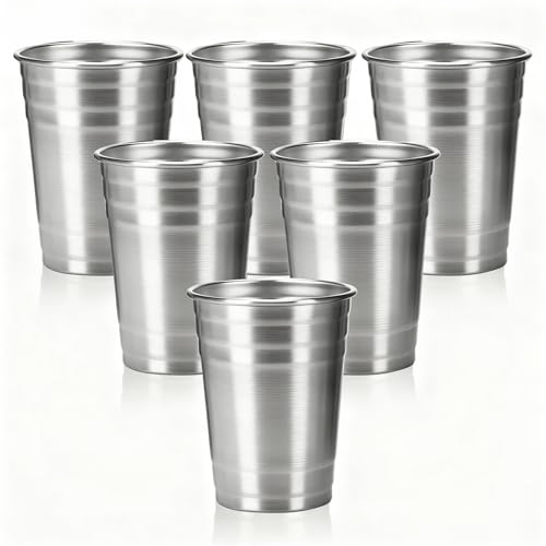 MEBRUDY 6 Pack 12oz Stainless Steel Cups for Kids and Adults, Shatterproof Stackable Metal Drinking Cup for Camping, Parties, Bar, Home, Restauran