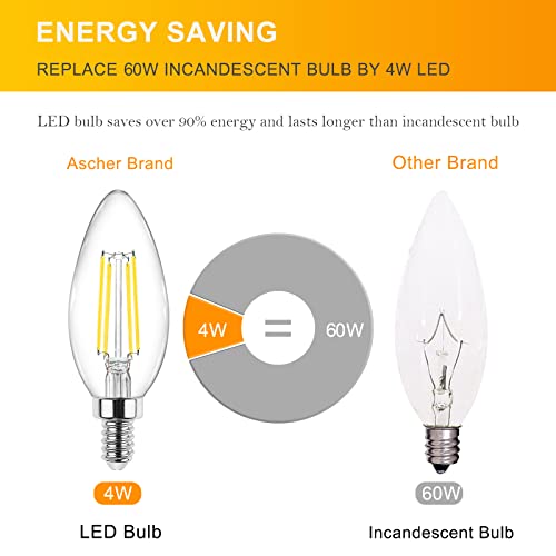 Ascher E12 Candelabra Led Light Bulbs 60 Watt Equivalent, 550 Lumen, Daylight White 5000K, Clear Led Filament Candle Bulbs, Non-Dimmable, Pack Of 5 #TOP3