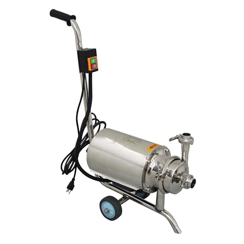 WYDDDARY 3T/H Portable Centrifugal Pump 304 Stainless Steel Food Grade Sanitary Pump Liquid Beverage Pump Transfer Machine 0.75KW 110V with Wheels and Switch