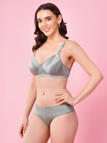 Image of Women's Seamless Non-Padded Wirefree Bra with Mid-Rise Bikini Panty Set | Soft Stretch Everyday Comfort Lingerie Set