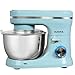 Produktbild Küchenmaschine,Aucma 5,5L Knetmaschine Rührmaschine mit 2 Edelstahlschalen,Rührbesen, Knethaken, Schlagbesen, Spritzschutz, 8 Geschwindigkeit mit Edelstahlschüssel Teigmaschin,Blau