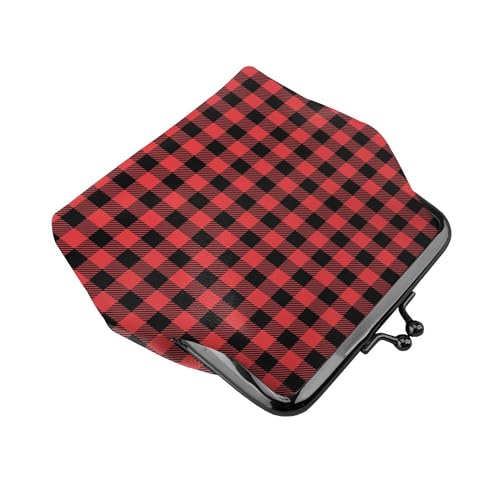 Coin Purse Small Pu Leather Change Purse Wallet With Clasp Car Coin Holder Pouch For Woman Men (Christmas Tartan Red Black Buffalo Check Plaid)3