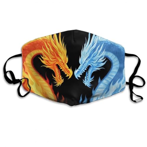 SESLFLKPJK Adults Men Women Reusable Face Scarf Mask Fashion Scarf Dust Proof Windproof Mouth Cover, Red Blue Ice Fire Flame Dragon Face Protection for Sports Travel Hiking