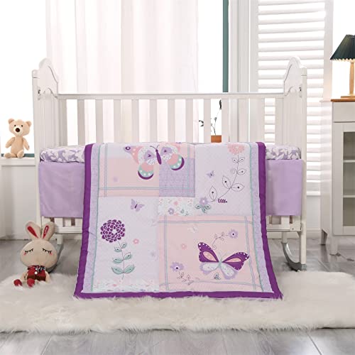Wowelife Baby Girl Nursery Bedding Set Butterfly, Premium Purple Crib Bedding Set, Baby Girl Crib Bed Set Breathable And Soft For Girl #TOP1