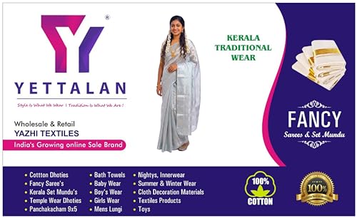 Image of Kerala Traditional Tissue Saree for Women with Running Blouse | South Indian Ethnic Saree for Weddings Onam Vishu Temple Wear & Festivals