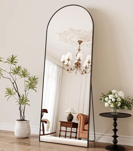 Image of 21 inch x 64 inchArched Full Length Mirror - Wall Mounted Floor Mirror- Aluminum Alloy Frame Full Body Mirror for Bathroom Living Room Bedroom and Entryway Black