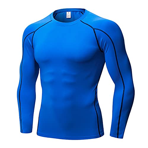 Eeleva Men's Athletic Mock Turtleneck Compression Shirts Long Sleeve Winter Sports Base Layer Top Active Athletic Sports T-Shirts (Blue, M)