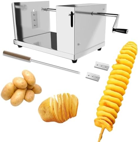 ANYDOCANMOOT Spiral Potato Cutter french fry cutter Manual Stainless Steel Twisted Potato Slicer Cutter curly fries Cucumbers Carrots DIY BBQ Slicer with Reusable Stick