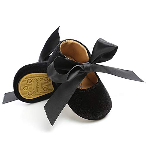 KaKaKiKi Baby Girls Mary Jane Shoes Floral Sparkly Bowknot Non-Slip Princess Dress Infant First Walkers Flat Shoes, B01 Black ,6-12 Months Infant