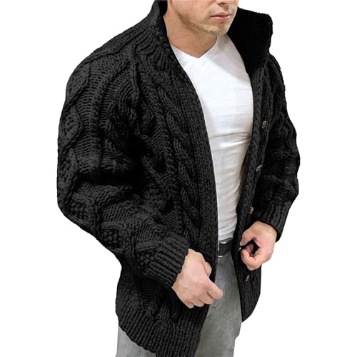 DGHM-JLMY Men's Stand Collar Cardigan Sweater Long Sleeve Casual Winter Outwear Cable Knit Button Down Sweaters