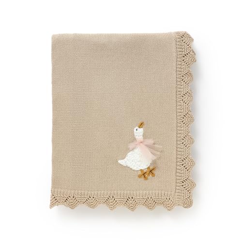 mimixiong Cotton Baby Blanket Heritage Receiving Cuddle Stroller Crib Blanket with Cute Embroidered Goose for Boys and Girls 30x40 Inch