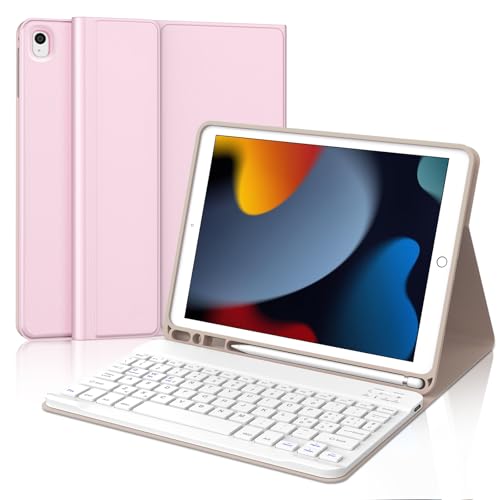 Custodia Tastiera per iPad 9a Gen 2021/8a Gen 2020/7a Generazione 2019 10.2'/iPad Air 3/Pro 10.5 2017, Cover Protettiva con Supporto per Apple Pencil, Tastiera Italiana Rimovibile per ipad, Rosa