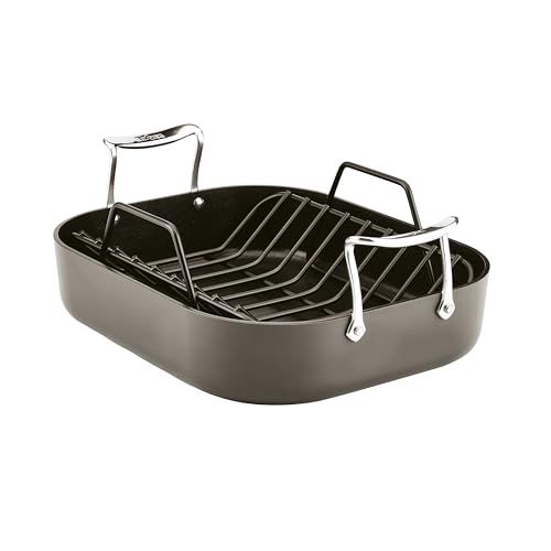 Image of All-Clad Essentials Hard Anodized Nonstick Roaster with Rack 11x14 Inch Oven Broiler Safe 500F Roaster Pan, Pots and Pans, Cookware Black