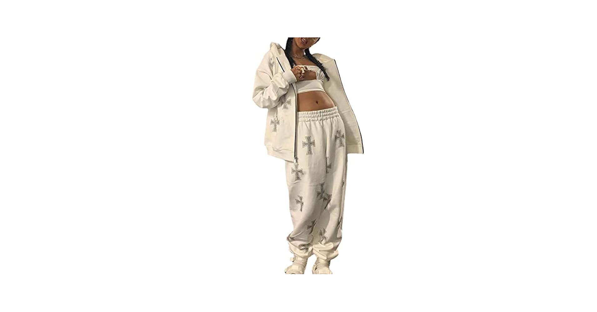 SADWF Womens 2 Piece Tracksuit Zipper Hoodie Sweatpants Y2k