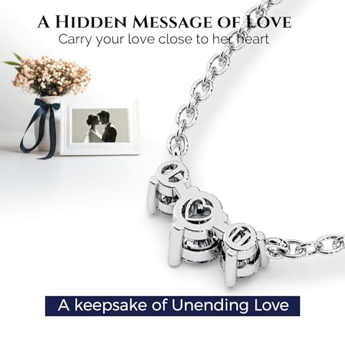 Moissanite Necklace for Women Three-Stone I Love You Jewelry Pendant Sterling Silver Lab Created Gem for Her Gift for Wedding Anniversary Birthday to My Wife Daughter Girlfriend Mom4