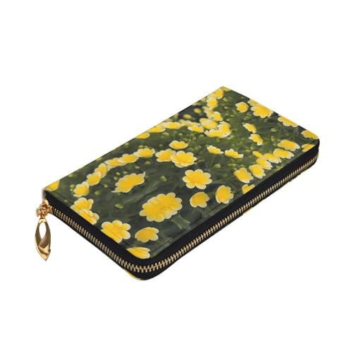 Leather Wallet 7.48 x 4.13 in - Stylish and Durable Wallet for Women with Multiple Compartments and Zipper Design Blooming Yellow Flower Prints3