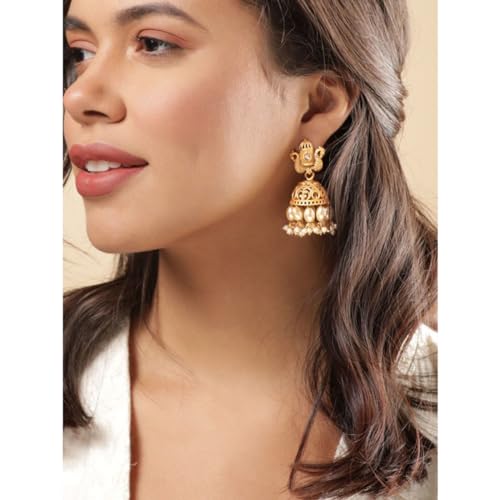 Image of Rubans Jhumka Earrings Gold Plated Stylish Traditional Trendy Jewellery Gift for Women & Girls