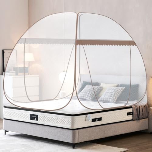 GLKEBY Moustiquaire Pop-up pour lit Double, 180 x 200 x 150 cm(BLH),Grande Tente Portable de Voyage, Double Porte, Fermeture éclair, Installation Facile,...