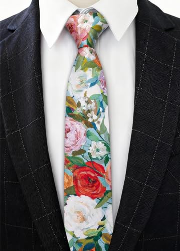 Image of Barry.Wang 100% Cotton Floral Ties for Men 63 inch Extra Long Necktie Clip