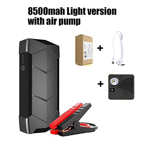 Preisvergleich Produktbild HYWOT 12000Mah Tragbares Auto-Starthilfeset, Notladegerät für Zusatzbatterien, Batterieleistungsbank mit Intelligentem Batterieclip / Luftkompressor,Grau,B