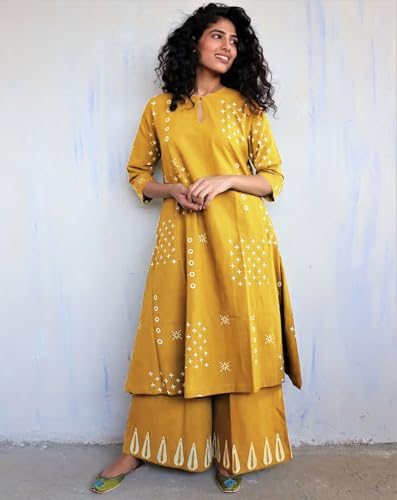 Image of GoSriKi Women Kurta Set | Rayon Viscose Printed A Line Kurta with Pant | Ethnic Wear for Women | Indian Casual Office Daily Summer Outfit