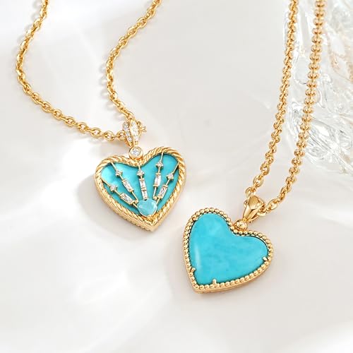 Fettero Gold Necklace for Women, 14K Gold Plated Heart Charm Necklaces for Women Double Sided Pendant Heart Necklace for Mom Wife Valentines' Day Jewelry