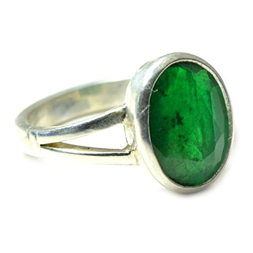 JewelryOnClick Astrologia e Astronomia Anelli Birthstone Argento Sterling Smerlado Naturale Indiano Ovale Forma Anello Fatto a Mano in Pietra Ovale da 5 carati Impostazione della Lunetta Taglia 53