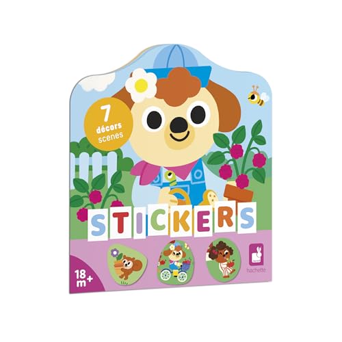Janod Cuaderno de Pegatinas a Partir de 18 Meses - El Tema del jardín - 12 páginas para Decorar - 8 páginas de Pegatinas - Ocio Creativo Infantil - Motricidad Fina y Concentración