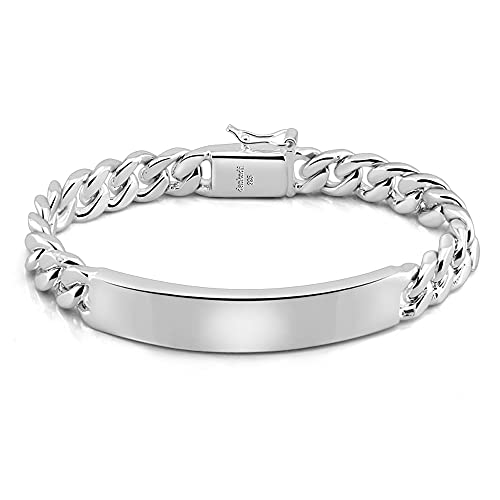 Meilanduo Solid 925 Sterling Silver Miami Cuban Link Chain Bar Bracelet 10Mm Thick For Men Boys 10 Inch / 25 Cm #TOP20
