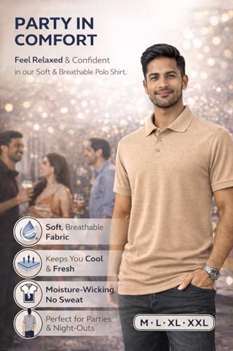 Image of Men's Polo T-Shirt | Breathable, Moisture-Wicking, Soft & Lightweight | Regular Fit Casual & Travel Wear