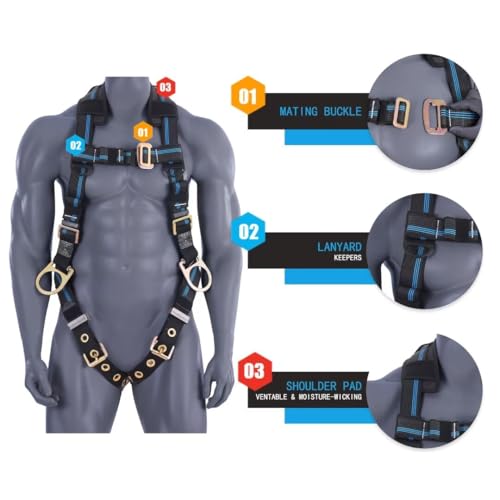 Image of Safety Harness Fall Protection,Fall Arrest Roofing Harness Safety Kit For Work Approved OSHA ANSI(M /L)