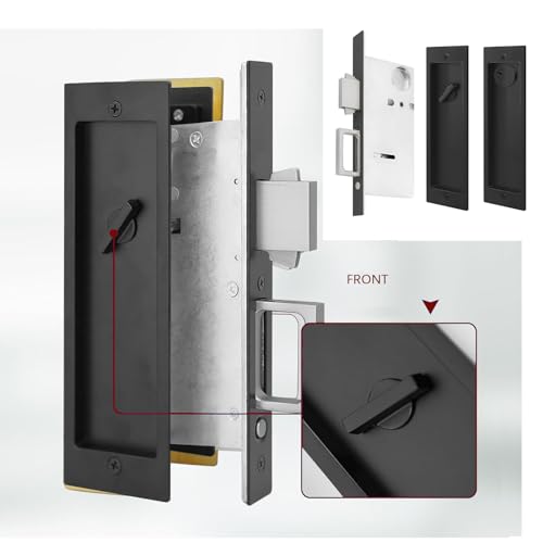 Herraje para Cerradura de Puerta Corredera con Tirador, Cerradura de Puerta Empotrada con Privacidad, llave, Negro miniatura 5