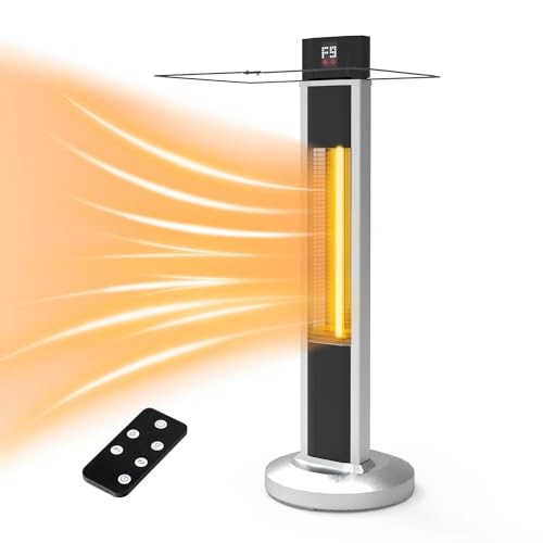 Outdoor Patio Heater, 1500W Infrared Patio Heater with Remote, 9 Heat Levels, 24H Timer, Tip-Over & ip34 Protection, 35In Towel Space Heater for Backyard, Garage, Office, Indoor Use
