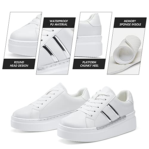 Jeossy Women's Platform Chunky White Casual Sneakers, Comfort 8028 Trendy Sneakers So Light Weight4
