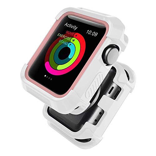 Compatible with Watch Case 42mm, Shock Proof Bumper Cover Scratch Resistant Protective Rugged Case Replacement for Series 3/2/1 42mm, Nike+, White/Pink
