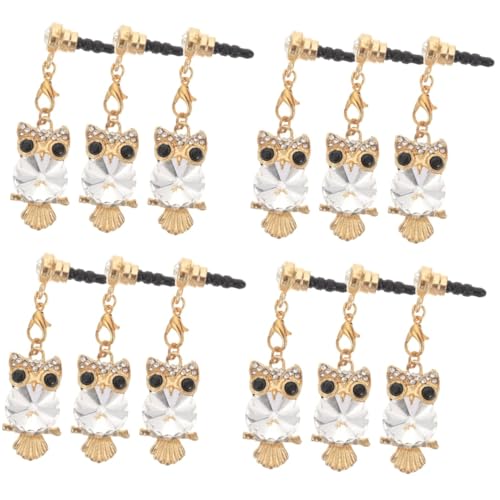 Tapa de polvo para móvil con búho de rhinestone y colgante decorativo Hemobllo de 12 piezas