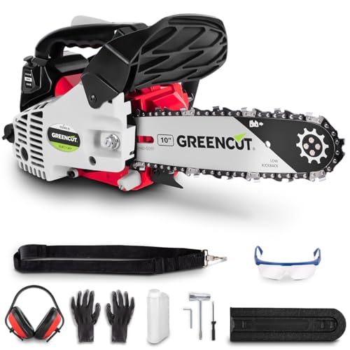 GREENCUT GS280X-10 - Tronçonneuse à essence, moteur 2 temps 28cc, 1,7hp, guide de 10', pour l'élagage, coupe 25,4cm, guidon et harnais ergonomiques
