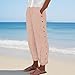 Shusuen Cropped Linen Pants for Womens Casual Straight Leg Elastic Waist Pants Stripe Print Beach Summer Pants with Pockets（6-Orange,Large）