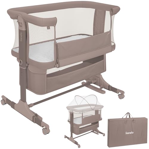 lionelo Jodie Cuna 3 en 1 hasta 9 kg, Cuna de colecho, Cama Mecedora, Ajuste de Altura e inclinación del colchón, 4 Ruedas con Freno, Colchón Ergonómico, Malla Transpirable, Bolsa, Mosquitera