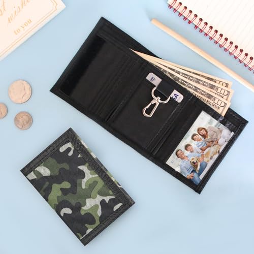 Image of Kids Wallet for Boys Girls Teens Trifold, Canvas Toddler Wallet for Boys, Cute Zipper Wallets Youth with Coin Pocket Card Holders, Novelty Wallets for Childrens Birthday Gifts, Camo green, 0.4
