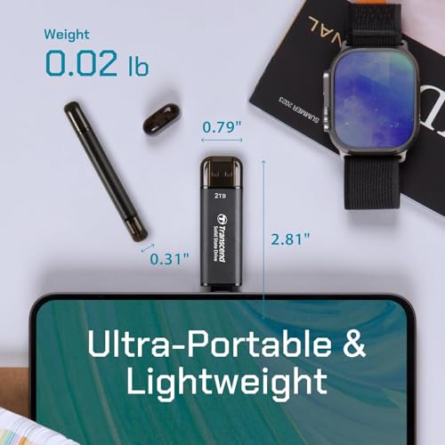 Image of Transcend 310C 256GB USB C & USB A External Portable SSD, Up to 1,050 MB /s, 5 Yr Warranty, Black, for iPhone 15 pro max, MacBook, Ipad, Laptop and Desktop TS256GESD310C