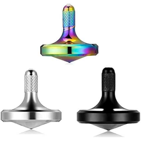LOQATIDIS Edelstahl-Metallkreisel, Schleuderzeit über 8 Minuten, Tötungszeit Unterhaltung Dekompressions-Gyroskop-Spielzeug, einfache Arbeit lustiges Zappel-Spielzeug (3PCS Schwarz+ Silber+Bunt/L) Cover