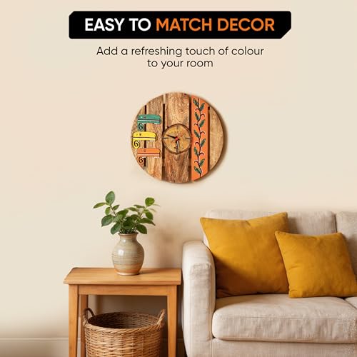 Image of AAKRITI ART CREATIONS Majestic Elephants Wall Clock Multicolor | Clock for Home, Home Decoration | Modern Art Wall Hanging Wall Clock, Lightweight Wooden wall Decor | Matte Finish