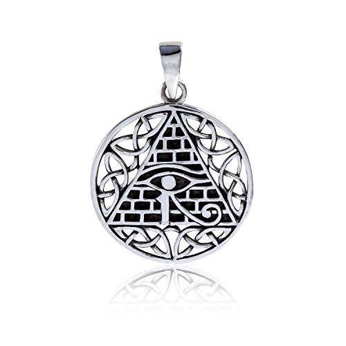 SilverMania925 925 Sterling Silver All-Seeing Egyptian Eye of Horus Illuminati Celtic Knot Charm Pendant