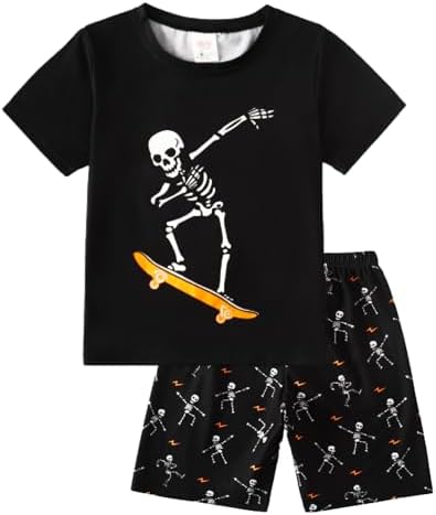 MyFav Boys Pajamas Sets Glow in Dark Summer Short Sleeve Sleepwear Skull Kids Pjs